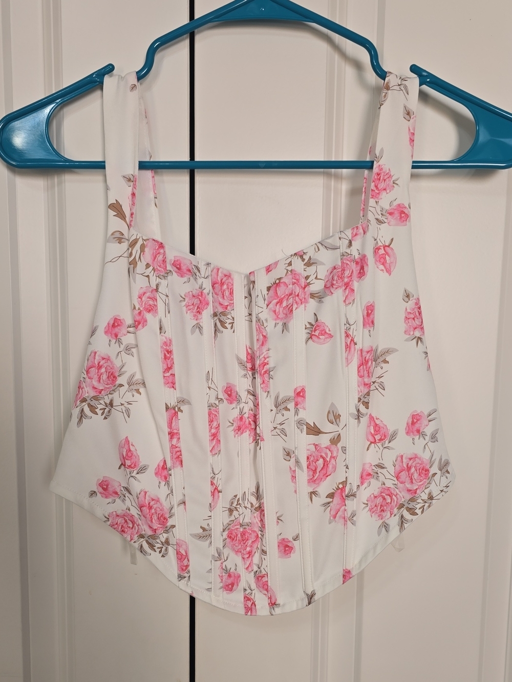 Fashion Nova White Tank Top with Pink Rose Print